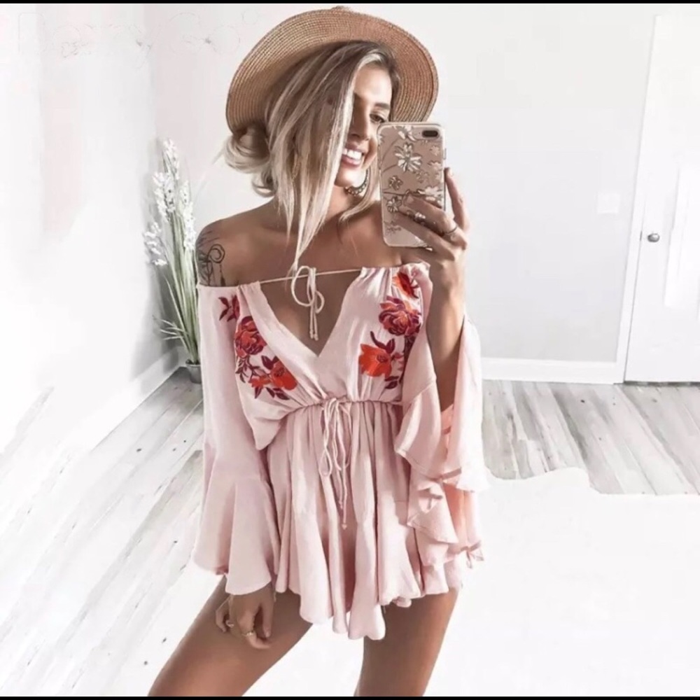 Pink floral romper, size Small